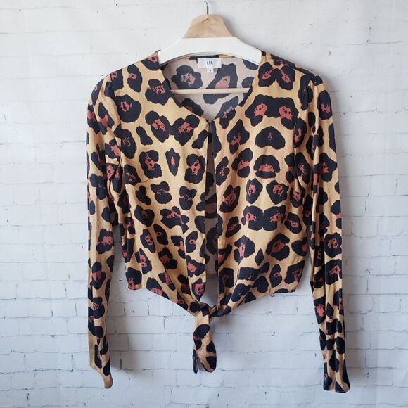LPA Top 13 Painted Love Animal Print Revolve Size S Open Front Tie Hem Leopard - Picture 3 of 7